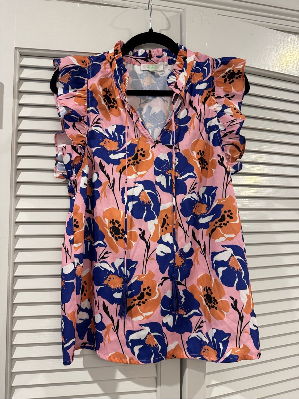 Jade Pink Floral Ruffle Sleeve V-Neck Top